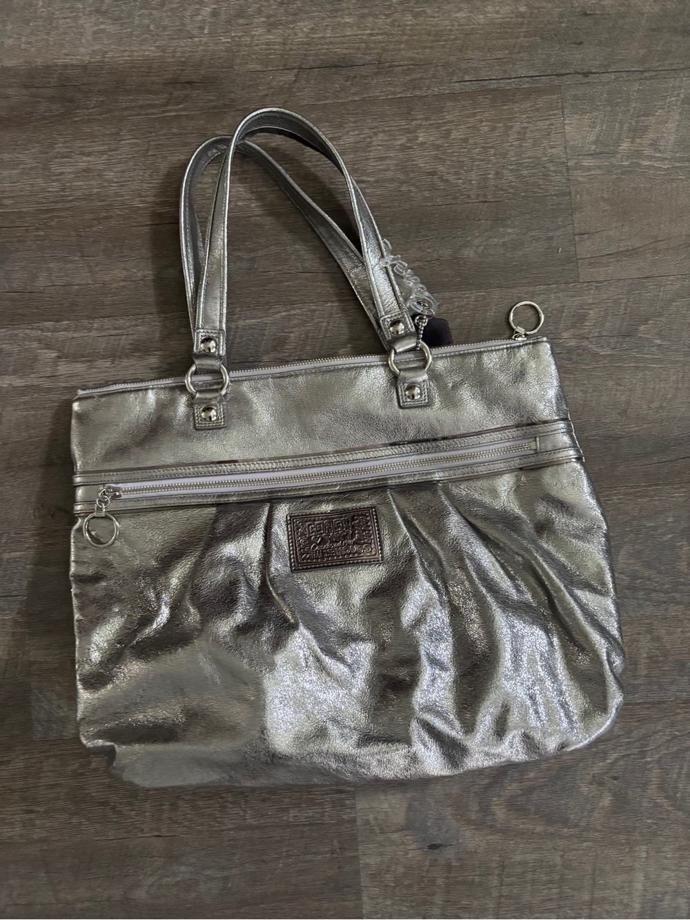 Metallic Silver Tote Bag - coach poppy